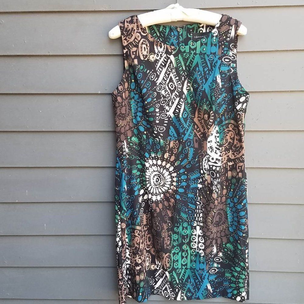 Green/Brown/Blue Print Sheath Dress Size 16